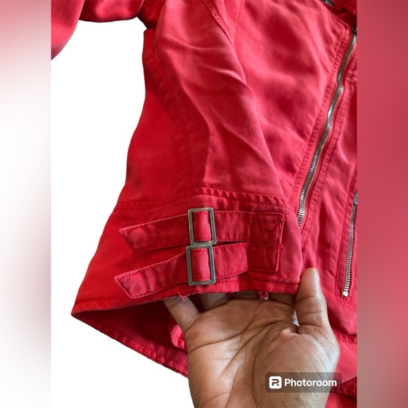Max Jeans Red Moto Jacket. Size Medium. - Picture 10 of 14